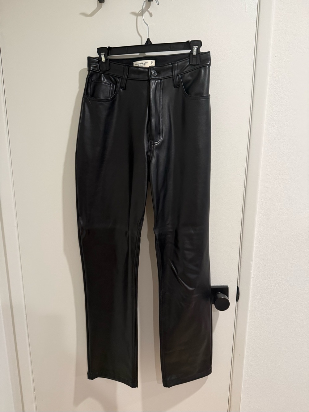 Abercrombie & Fitch Black Faux Leather Straight-Leg Pants